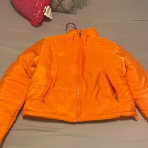 Orange cropped puffer jacket